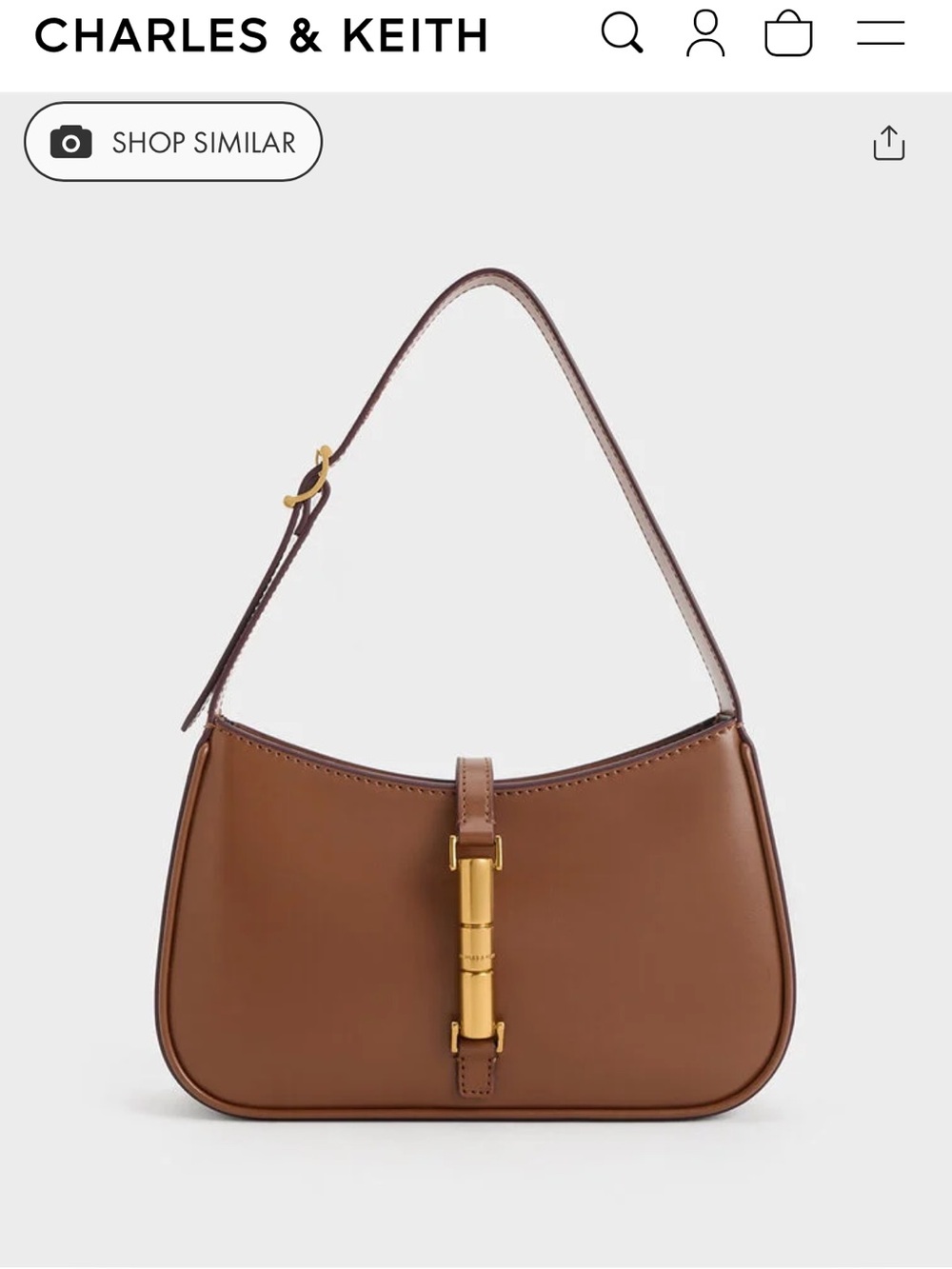 Charles & Keith Tan Brown Shoulder Bag with Gold Bamboo Bar